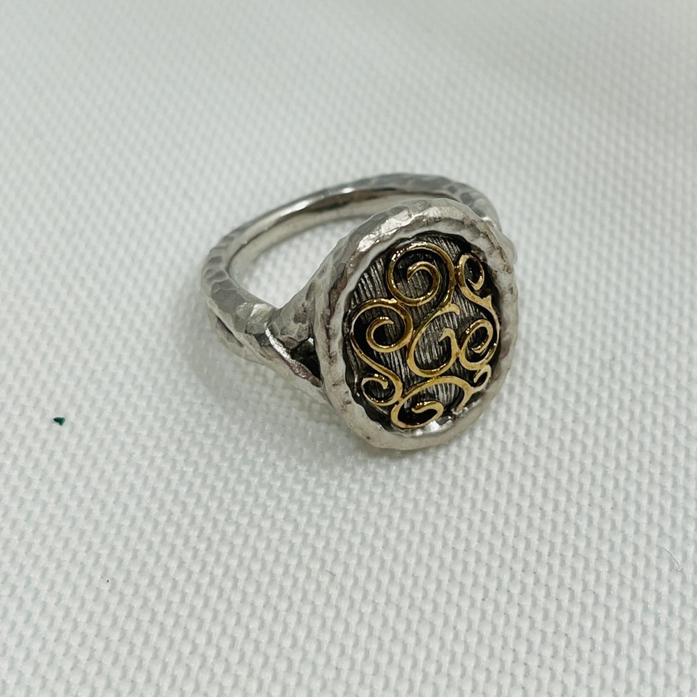 Gabriel&CoSilver And 18k Filigree Hammered Ring Size 7